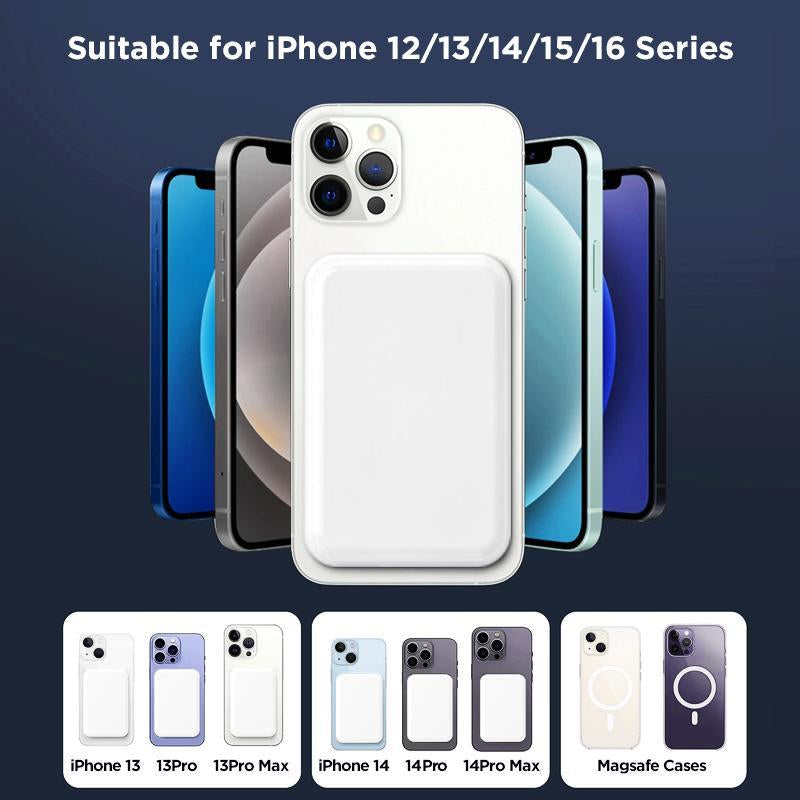 Magnetic Wireless Power Bank 5000mAh - Magsafe-Compatible Portable Charger with 15W Wireless Charging & 20W USB-C PD - Slim Battery Pack for iPhone 12-17 & Qi Android Devices (Includes Ring)