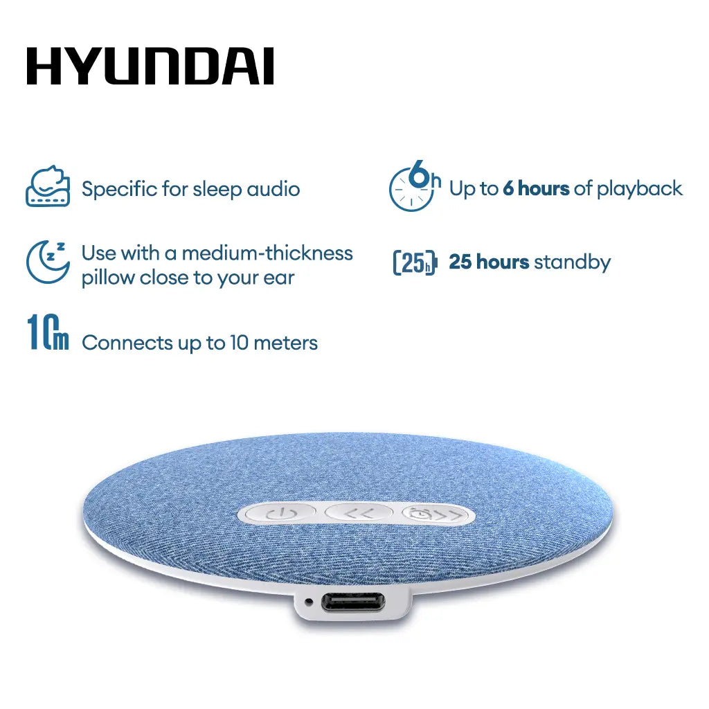 HYUNDAI S1 Ultra-Thin Bluetooth Pillow Speaker - Immerse in Soft 3D Sound & White Noise for Relaxing Sleep, Compatible with Android & iOS