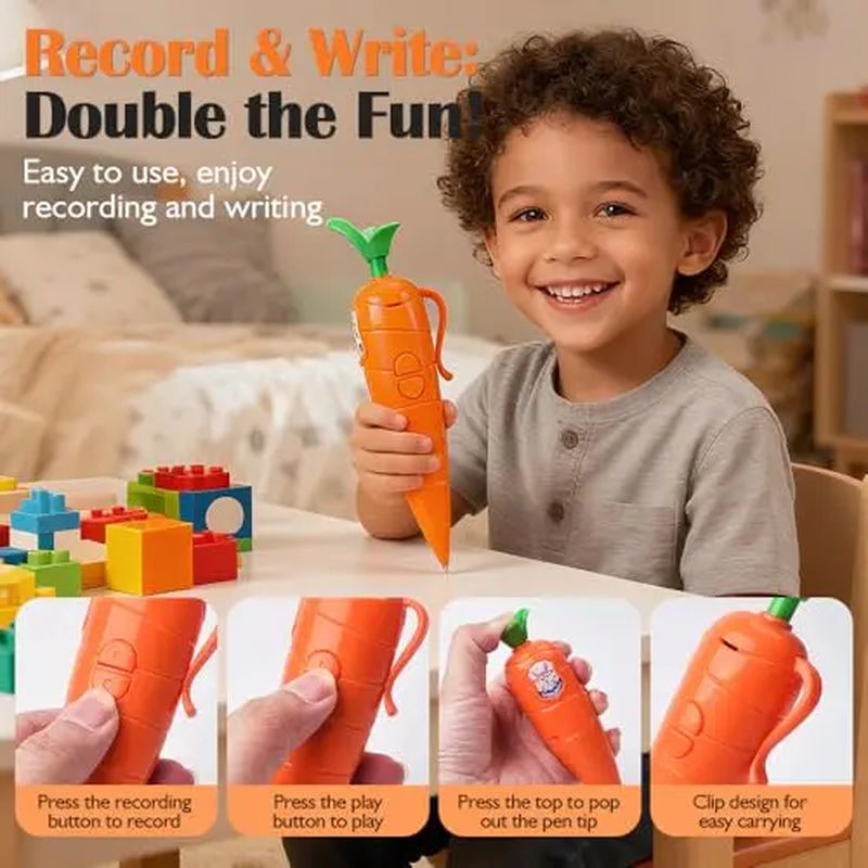 60-Second Carrot-Shaped Voice Recorder & Ballpoint Pen - Fun Gift for Kids, Students, and Teachers!