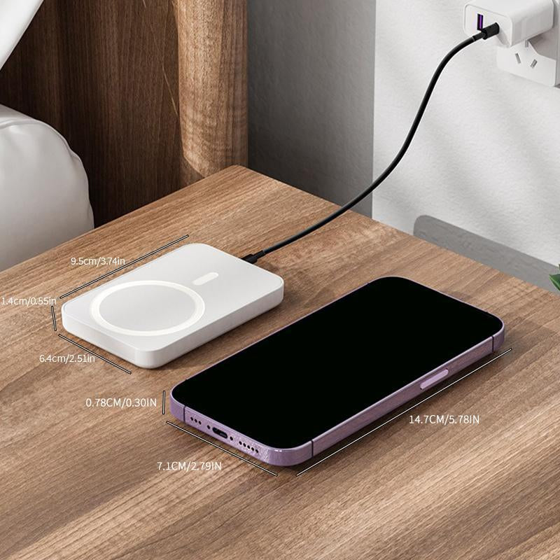 Magnetic Wireless Power Bank 5000mAh - Magsafe-Compatible Portable Charger with 15W Wireless Charging & 20W USB-C PD - Slim Battery Pack for iPhone 12-17 & Qi Android Devices (Includes Ring)