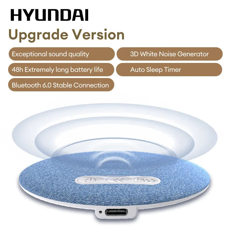 HYUNDAI S1 Ultra-Thin Bluetooth Pillow Speaker - Immerse in Soft 3D Sound & White Noise for Relaxing Sleep, Compatible with Android & iOS