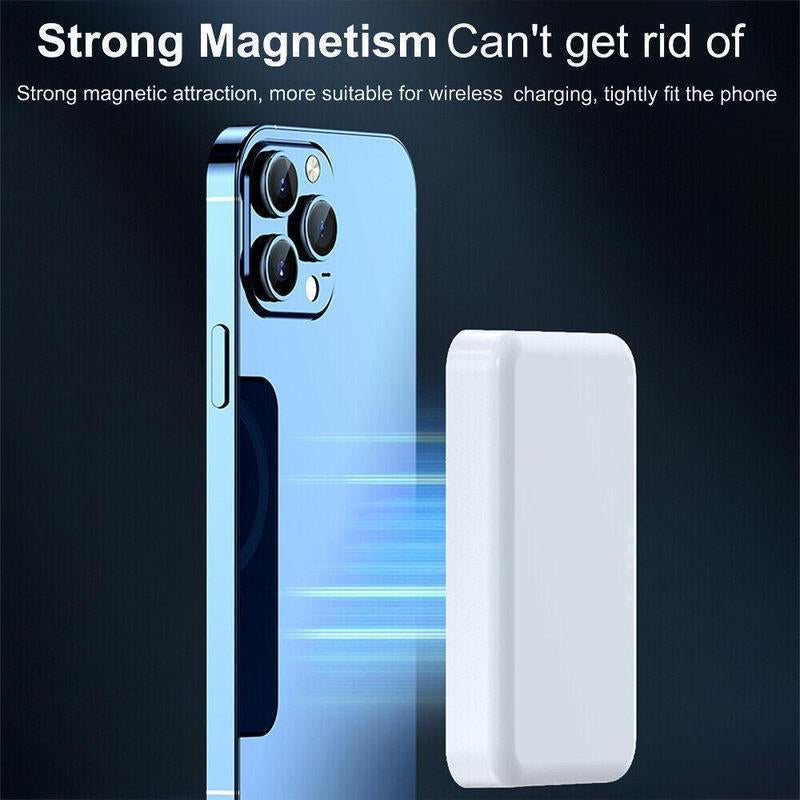 Magnetic Wireless Power Bank 5000mAh - Magsafe-Compatible Portable Charger with 15W Wireless Charging & 20W USB-C PD - Slim Battery Pack for iPhone 12-17 & Qi Android Devices (Includes Ring)