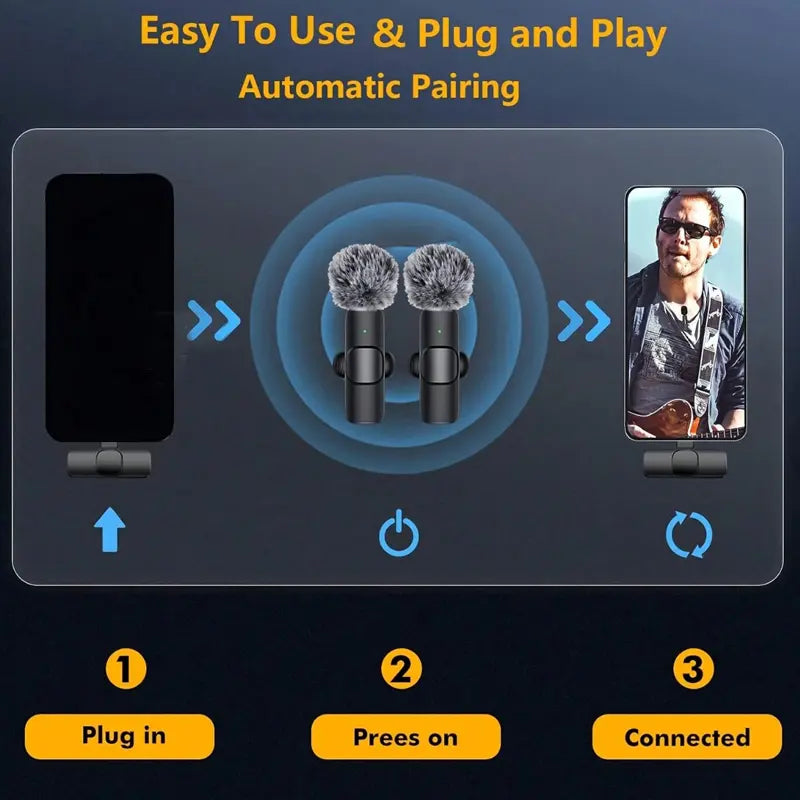Premium Wireless Mini Microphones for iPhone/Smartphone - Crystal Clear Audio for Vlogs, Interviews & Video Recording with Noise Cancellation Technology