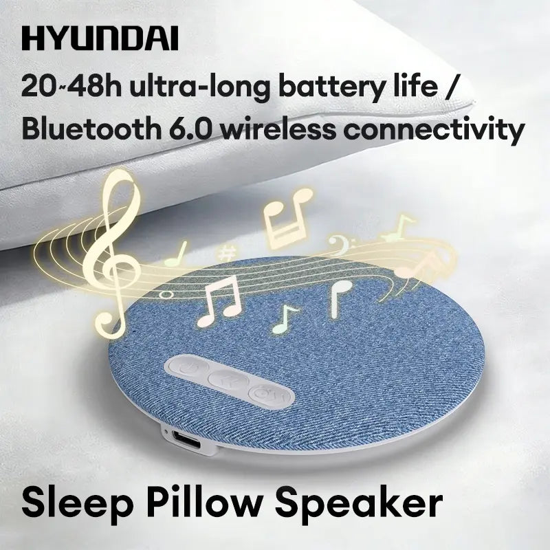 HYUNDAI S1 Ultra-Thin Bluetooth Pillow Speaker - Immerse in Soft 3D Sound & White Noise for Relaxing Sleep, Compatible with Android & iOS