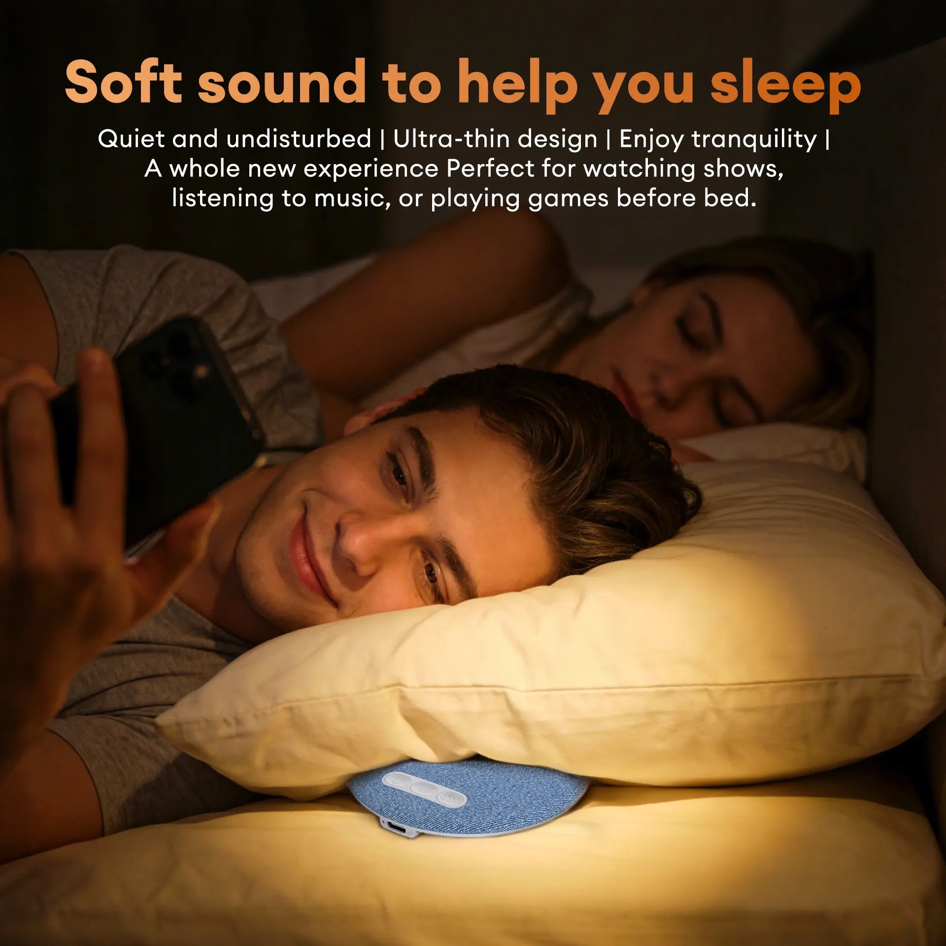 HYUNDAI S1 Ultra-Thin Bluetooth Pillow Speaker - Immerse in Soft 3D Sound & White Noise for Relaxing Sleep, Compatible with Android & iOS