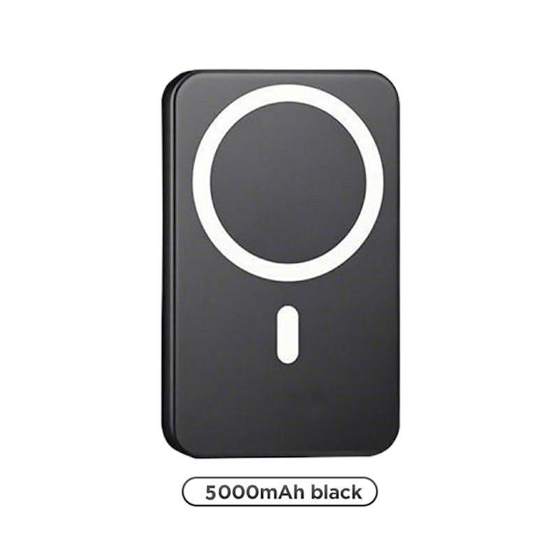 Magnetic Wireless Power Bank 5000mAh - Magsafe-Compatible Portable Charger with 15W Wireless Charging & 20W USB-C PD - Slim Battery Pack for iPhone 12-17 & Qi Android Devices (Includes Ring)