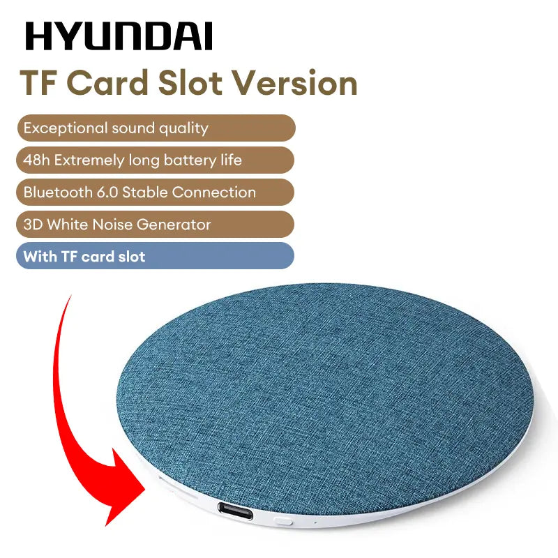 HYUNDAI S1 Ultra-Thin Bluetooth Pillow Speaker - Immerse in Soft 3D Sound & White Noise for Relaxing Sleep, Compatible with Android & iOS