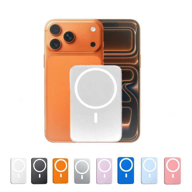 Magnetic Wireless Power Bank 5000mAh - Magsafe-Compatible Portable Charger with 15W Wireless Charging & 20W USB-C PD - Slim Battery Pack for iPhone 12-17 & Qi Android Devices (Includes Ring)