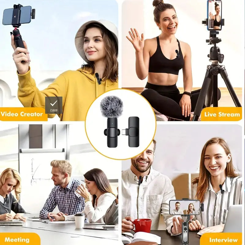 Premium Wireless Mini Microphones for iPhone/Smartphone - Crystal Clear Audio for Vlogs, Interviews & Video Recording with Noise Cancellation Technology